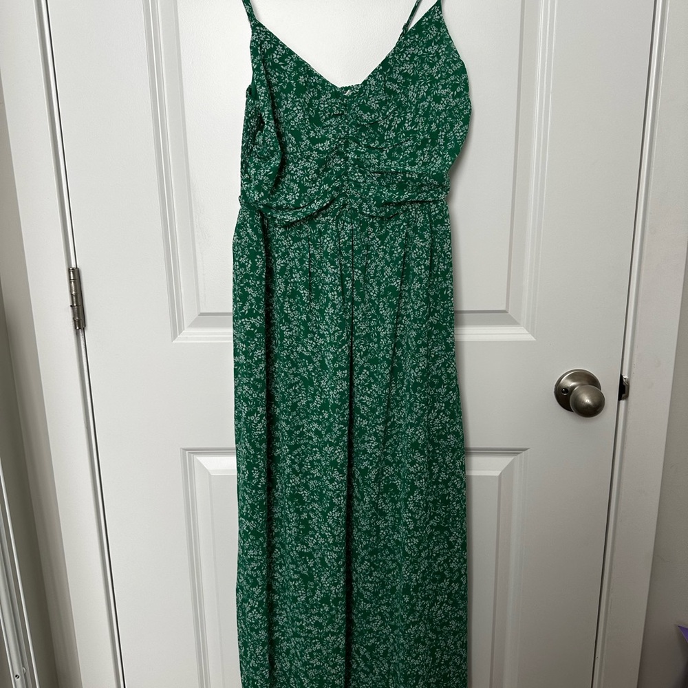 Green & White Floral Print Midi Dress